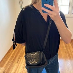 Like new black leather cleobella purse with beading - older cross body style